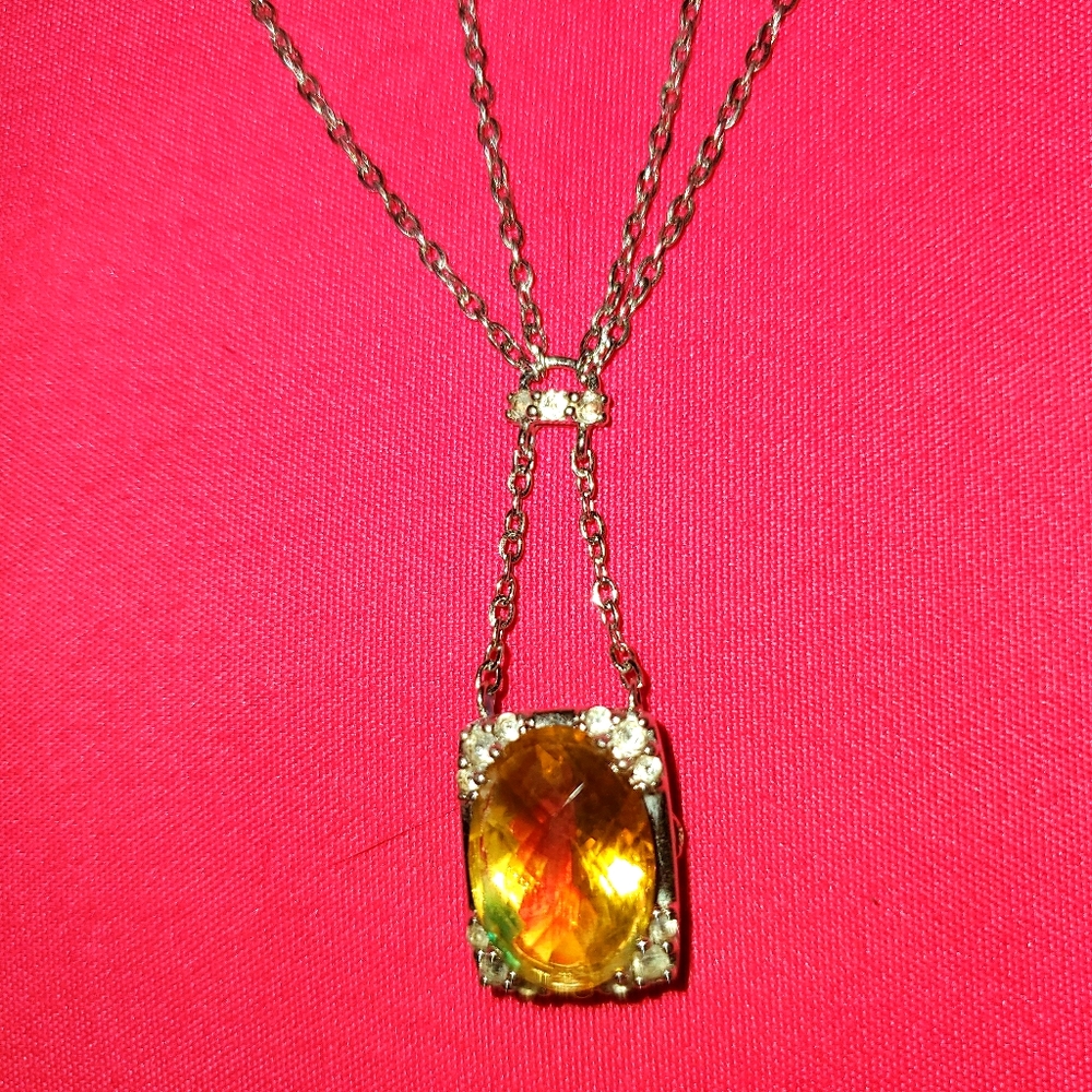 Solid 925 stamped with citrine and diamond pendant